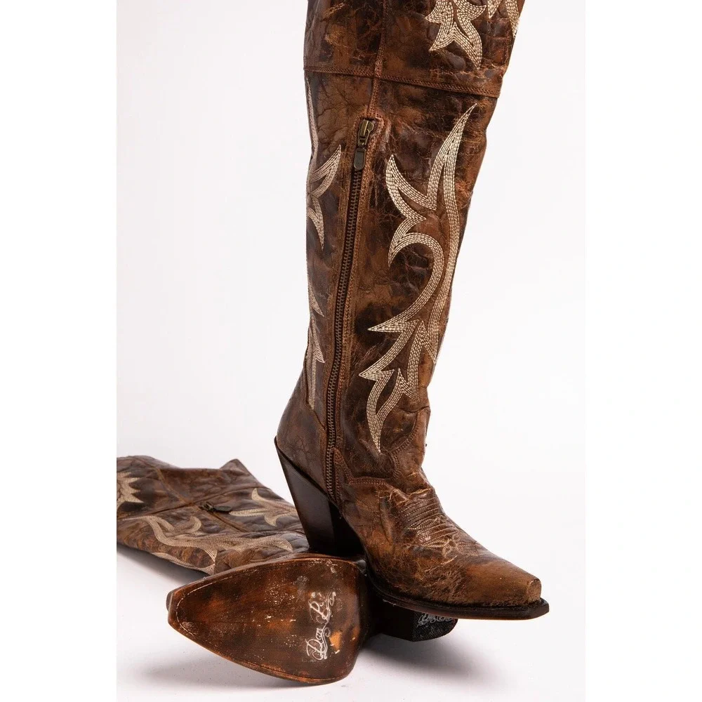 NEW Dan Post Jilted Womens Over The Knee Western Boots Brown Leather Size 6.5 M